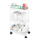 Volnamal Baby Diaper Caddy, Plastic Movable Cart for Newborn Nursery Essentials Diaper Storage Caddy Organizer for Changing Table & Crib, Easy to Assemble, Beige