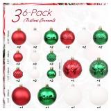 Sea Team 36-Pack Colorful Shatterproof Plastic Christmas Ball Ornaments Set, Multi-Size Christmas Baubles, Hanging Decorations for Tree, Wreath, Garland, (1.57-3.15 Inches, Elf)