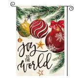 AVOIN colorlife Joy To The World Christmas Garden Flag 12x18 Inch Double Sided Outside, Holly Ornament Baubles Festive Holiday Yard Outdoor Decorative Flag