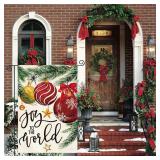 AVOIN colorlife Joy To The World Christmas Garden Flag 12x18 Inch Double Sided Outside, Holly Ornament Baubles Festive Holiday Yard Outdoor Decorative Flag