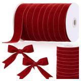 Chuangdi 1 Inch, 60 Yard Christmas Burgundy Velvet Ribbon Wide Vintage Velvet Ribbons for Christmas Tree Ornaments Flower Bouquets Baby Shower Wedding Wreath Bow Making DIY Craft Choker