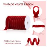 Chuangdi 1 Inch, 60 Yard Christmas Burgundy Velvet Ribbon Wide Vintage Velvet Ribbons for Christmas Tree Ornaments Flower Bouquets Baby Shower Wedding Wreath Bow Making DIY Craft Choker