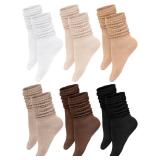Bencailor 6 Pairs Women Slouch Fuzzy Socks Warm Cotton Scrunch Boot Winter Fluffy Slipper Socks(Classic Colors,Medium 15.75 Inches)