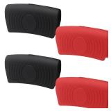 Bonsicoky 2 Pair Silicone Assist Handle Holder - Heat Resistant Pot Handle Covers - Non-Slip Handle Covers Handle Holder for Kitchen Pot Pan - Black + Red