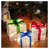 SANHSEHOME Set of 3 Christmas Lighted Gift Boxes, 60 LED Light Up Present Boxes for Christmas Decorations Indoor Outdoor Yard Xmas Tree Holiday Party Lawn Porch Home Decor (PVC)