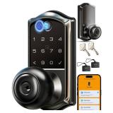 Veise VE018 Smart Knob Handle Lock - Keyless Entry App Control, Fingerprint Electronic Digital Keypad, Auto Lock for Front Door and Bedroom, Remote Access Sharing, Easy Installation, Matte Black