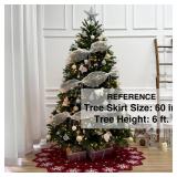 Starry Dynamo 60-Inch Reversible Knit Tree Skirt with Christmas StarâInspired Pointed Edge Border and Lace-Up Closures, Machine Washable Thick Acrylic Yarn, Burgundy & White