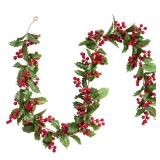 DearHouse 6FT Red Berry Christmas Garland, Flexible Artificial Berry Garland for Indoor Outdoor Home Fireplace Decoration for Winter Christmas Holiday New Year Decor