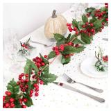 DearHouse 6FT Red Berry Christmas Garland, Flexible Artificial Berry Garland for Indoor Outdoor Home Fireplace Decoration for Winter Christmas Holiday New Year Decor