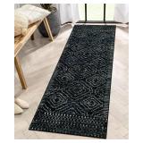 Wonnitar Washable Kitchen Runner Rug 2x6, Moroccan Black Runners for Hallway, Non Slip Bohemian Soft Bathroom Throw Mat Geometric Carpet Runner for Laundry Entryway Bedroom (Black,2