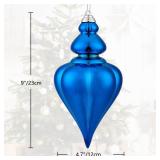 A 2 Pcs 9\" Large Blue Shatterproof Finial Drop Ornaments for Christmas Tree Decorations