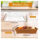 Mumufy 2 Pack Thanksgiving Wicker Large Bread Basket for Serving with Acrylic Lid Woven Rectangular Imitation Rattan Fruit Basket with Cover Food Display Tabletop Christmas Kitchen(13.78x9.84