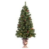 Santanelo 4FT Pre-lit Artificial Potted Christmas Tree with 50 LED Lightsï¼Small Fake Spruce Tree,Xma Pine Cones Tree Decorated with 140 Branch Tips, Pine Cones&Red Berries, Plug in