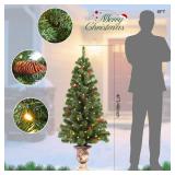 Santanelo 4FT Pre-lit Artificial Potted Christmas Tree with 50 LED Lightsï¼Small Fake Spruce Tree,Xma Pine Cones Tree Decorated with 140 Branch Tips, Pine Cones&Red Berries, Plug in