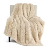 Bedsure GentleSoft Fluffy Beige Throw Blanket for Bed, Faux Fur Gifts Beige Decor Light Tan Khaki Blanket Neutral Decoration for Home, Soft Cozy Fuzzy Plush Thick Warm Sherpa Fleece Cute Stuff, 50x60