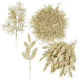 Winlyn 30 Pcs Christmas Artificial Bay Leaf Picks Cedar Sprays Champagne Glittered Christmas Tree Ornament Picks Winter Floral Stems for Champagne Christmas Tree Wreath Holiday Decor Wedding Bouquet