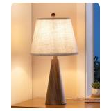 EDISHINE 21.85\" Farmhouse Table Lamp, Rustic Bedside Lamp, Water Transfer Walnut Wood Grain Metal Base, Beige Linen Shade, Minimalist Nightstand Light for Living Room, Bedroom, Office, E26 Base