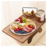 Couch Arm Table 3 in 1, Wooden Sofa Arm Tray, Stable Sofa Arm Table with 360Â° Rotatable Phone Holder&Cup Holder, Folding Anti-Slip Couch Arm Tray for Eating/Snacks/Remote/Drinks, Fit 9.84\" Arm