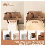 Couch Arm Table 3 in 1, Wooden Sofa Arm Tray, Stable Sofa Arm Table with 360Â° Rotatable Phone Holder&Cup Holder, Folding Anti-Slip Couch Arm Tray for Eating/Snacks/Remote/Drinks, Fit 9.84\" Arm