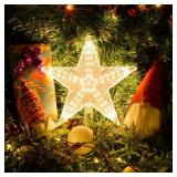 Christmas Tree Topper Star Warm White Light Christmas Tree Decor for Christmas Holiday Home Fit for General Size Xmas Tree, 8.7 Inch