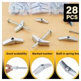 28PCS Toggle Bolts, Wing Nuts, Heavy Duty Hollow Wall Anchors for Drywall Ceiling, 3 Sizes Butterfly Anchors (1/4\" 3/16\" 1/8\") for Hang Shelves, Heavy Fixtures, Metal Drywall Anchor and Screws Kit