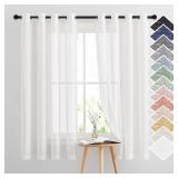 NICETOWN White Linen Sheer Curtains 63 inch Length, Vintage Grommet Linen Textured Semitransparent Privacy Window Treatment Light Filtering for Living Room, 52\" W x 63\" L, Set of 2