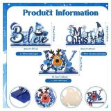 Blulu 3 Pcs Christmas Decorations Indoor Centerpieces for Tables Tabletop Wooden Signs Farmhouse Centerpieces Xmas Snowman Santa Claus Gnome Signs Merry Christmas for Xmas Holiday Party Decor(Blue)
