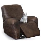 ANARACHON Leather Look Recliner Chair Covers, 4-Pieces Stretch Recliner Cover, Soft Reclining Chair Slipcover, Washable Furniture Protector for Lazy Boy Recliner (1 Seater, Brown)