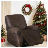 ANARACHON Leather Look Recliner Chair Covers, 4-Pieces Stretch Recliner Cover, Soft Reclining Chair Slipcover, Washable Furniture Protector for Lazy Boy Recliner (1 Seater, Brown)
