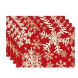 Artoid Mode Red Snowflakes Christmas Placemats for Dining Table, 12 x 18 Inch Seasonal Winter Washable Table Mats Set of 4