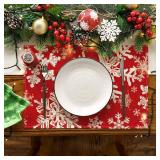 Artoid Mode Red Snowflakes Christmas Placemats for Dining Table, 12 x 18 Inch Seasonal Winter Washable Table Mats Set of 4