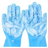 Pecute Pet Grooming Gloves - Heat Resistant Silicone Gloves with High-Density Teeth, Enhanced Five Finger Design for Bathing and Massaging Dogs and Cats, Blue