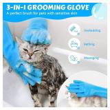 Pecute Pet Grooming Gloves - Heat Resistant Silicone Gloves with High-Density Teeth, Enhanced Five Finger Design for Bathing and Massaging Dogs and Cats, Blue