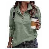 SHEWIN Oversized Sweatshirt for Women Loose Fit Casual V Neck Pullover Sweatshirts Lightweight Fall Long Sleeve Tops for Women 2025,US 16-18(XL),Green