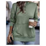 SHEWIN Oversized Sweatshirt for Women Loose Fit Casual V Neck Pullover Sweatshirts Lightweight Fall Long Sleeve Tops for Women 2025,US 16-18(XL),Green