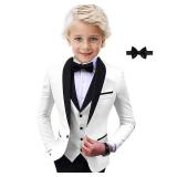 SAROULU Suit for Boys Wedding Tuxedo 3 Piece Single Breasted Vest Blazer Pants Notched Lapel Formal Kids Party Suit White