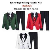 SAROULU Suit for Boys Wedding Tuxedo 3 Piece Single Breasted Vest Blazer Pants Notched Lapel Formal Kids Party Suit White