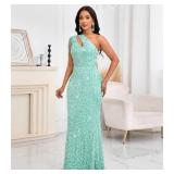 Cololura Women Sexy Sequin Elegant One Shoulder Tassel Mermaid Bodycon Party Cocktail Evening Dress Light Green