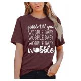 MAIHUN Gobble Till You Wobble Shirt Women Thanksgiving Shirt Funny Turkey Shirts Thanksgiving Day Tee Tops Red 2XL