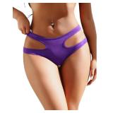 ohyeahlady Women Naughty Underwear Cut Out Briefs Low Waist Panties Breathable Cheeky Hipster Purple Panties 2XL