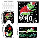 Merry Christmas Bathroom 4-Piece Set, Shower Curtain, Non-Slip Rug, Toilet Seat Cover and Bath Mat Christmas Holiday Bathroom Decor with Hooks 72 x 72 inches (Style 2)