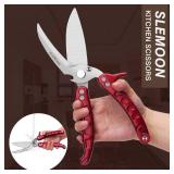 SLEMOON Kitchen Shears Heavy Duty Poultry Shears Meat Cutting Dishwasher Safe and Stainless Food Kitchen Scissors for Chicken Turkey Thanksgiving,Burgundy