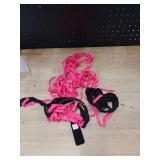 Kaei&Shi Garter Lingerie For Women,Glow In The Dark Blacklight Strappy Underwire Choker Sexy Lingerie,Adjustable Straps Sheer Thong Belt Matching 4 Piece Lingerie Set Boudoir Petite Neon Pink Small
