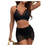 Blooming Jelly Womens High Waisted Bikini Sets Tummy Control Swimsuits Slimming Swim Skirt Swim Suits 2026 (L, Black)