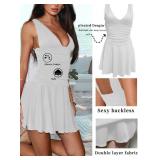QZOOK Sexy A Line Dresses for Women Summer 2025 V Neck Backless Vacation Bodycon Ruched Waist Sleeveless Club Party Mini Dress White M