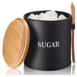 AISBUGUR Sugar Bowl with Lid and Spoon: 17oz Metal Sugar Container - Airtight Food Sugar Jar - Coffee Bar Accessories - Countertop Kitchen Decor (Black)