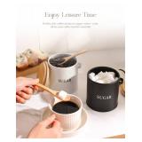 AISBUGUR Sugar Bowl with Lid and Spoon: 17oz Metal Sugar Container - Airtight Food Sugar Jar - Coffee Bar Accessories - Countertop Kitchen Decor (Black)