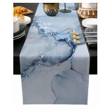 Marble Table Runner 70 Inches Long - Ombre Blue Marble Grey Farmhouse Modern Kitchen Dining Burlap & Cotton Tablerunner for Small/Round/Square/Wedding/Coffee/Dining Table Party Home DÃ©cor