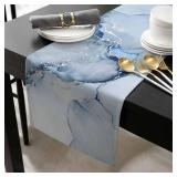 Marble Table Runner 70 Inches Long - Ombre Blue Marble Grey Farmhouse Modern Kitchen Dining Burlap & Cotton Tablerunner for Small/Round/Square/Wedding/Coffee/Dining Table Party Home DÃ©cor