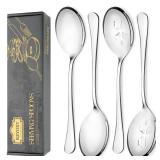 Keyoxy 4 Piece Stainless Steel Serving Spoon Set - 2 Large, 2 Slotted,Dishwasher Safe,10-Inch, for Parties/Kitchen/Buffet/Catering
